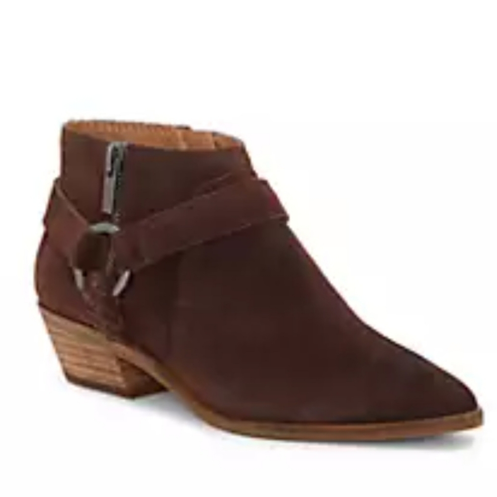 Lucky Brand Enitha Harness Ankle Bootie Suede Leather Women US 7.5 M  Brown